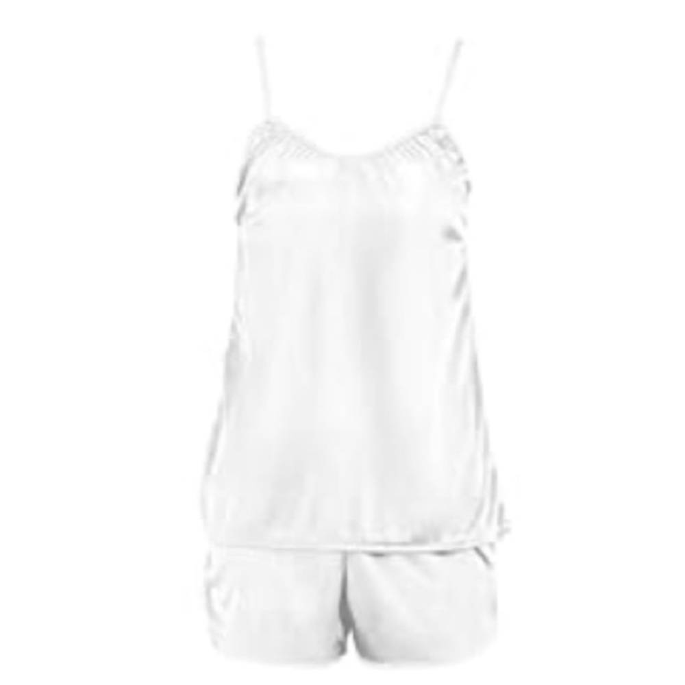 NWT No Label Size M White Satin Pajama Camisole and Shorts Set